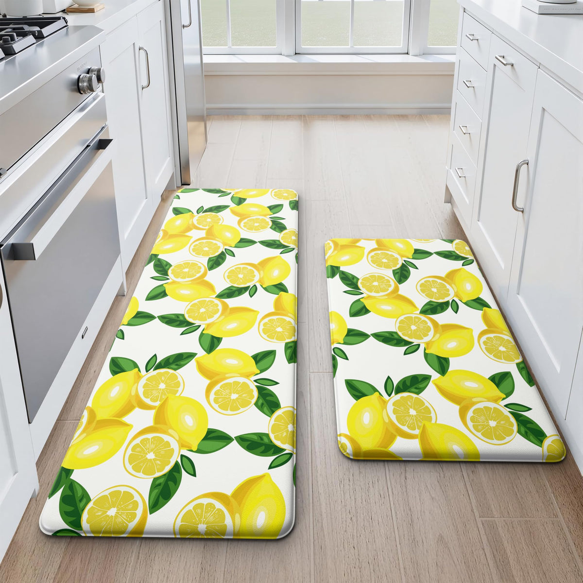 MAYHMYO front-packaging showing lemon design and two mats, brightening kitchen