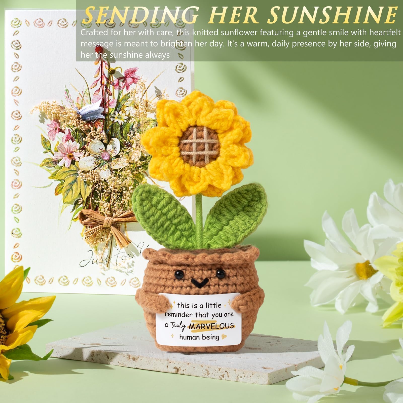 MAYICIVO handmade crochet sunflower keepsake offering a cheerful encouraging touch