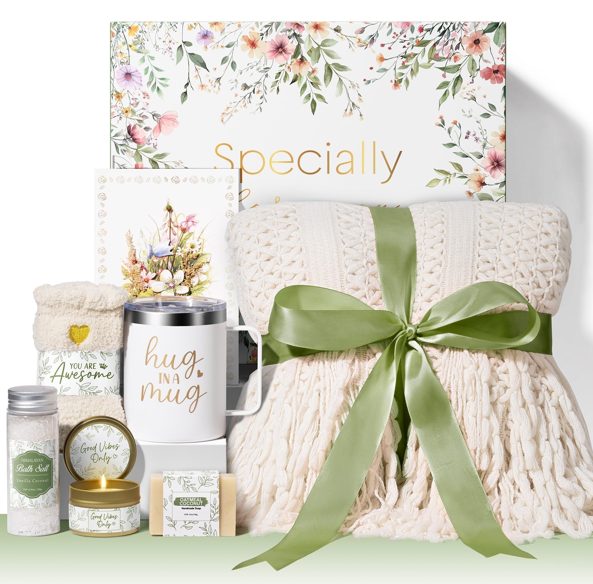 MAYICIVO front view of boxed self-care gift basket showing ready-to-give presentation