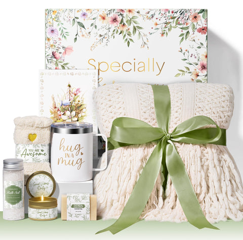 MAYICIVO front view of boxed self-care gift basket showing ready-to-give presentation