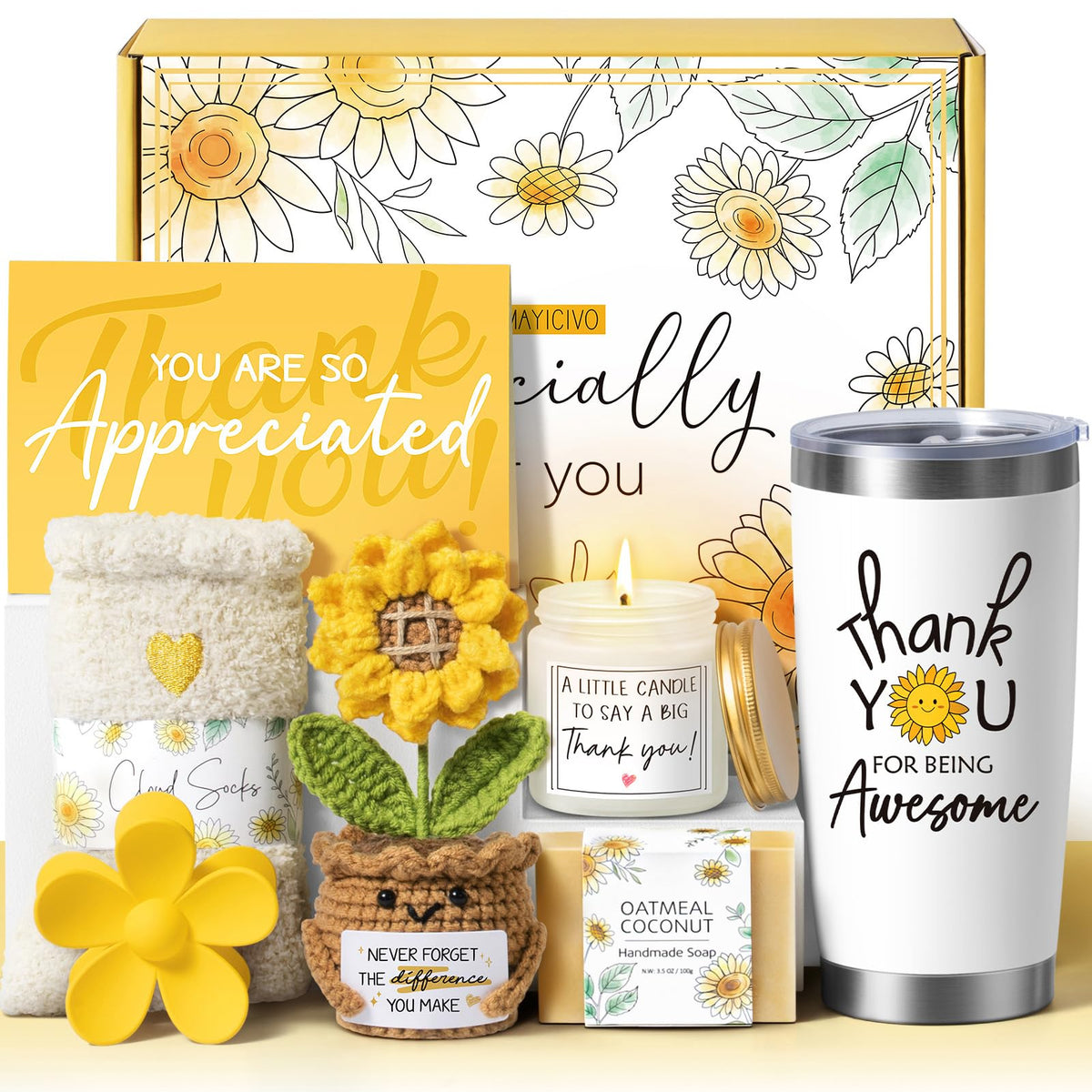 MAYICIVO sunflower box front view showing cheerful presentation and easy gifting