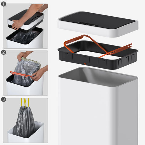 Mbillion inner ring and bag holder visible for secure trash bag removal and tidy disposal
