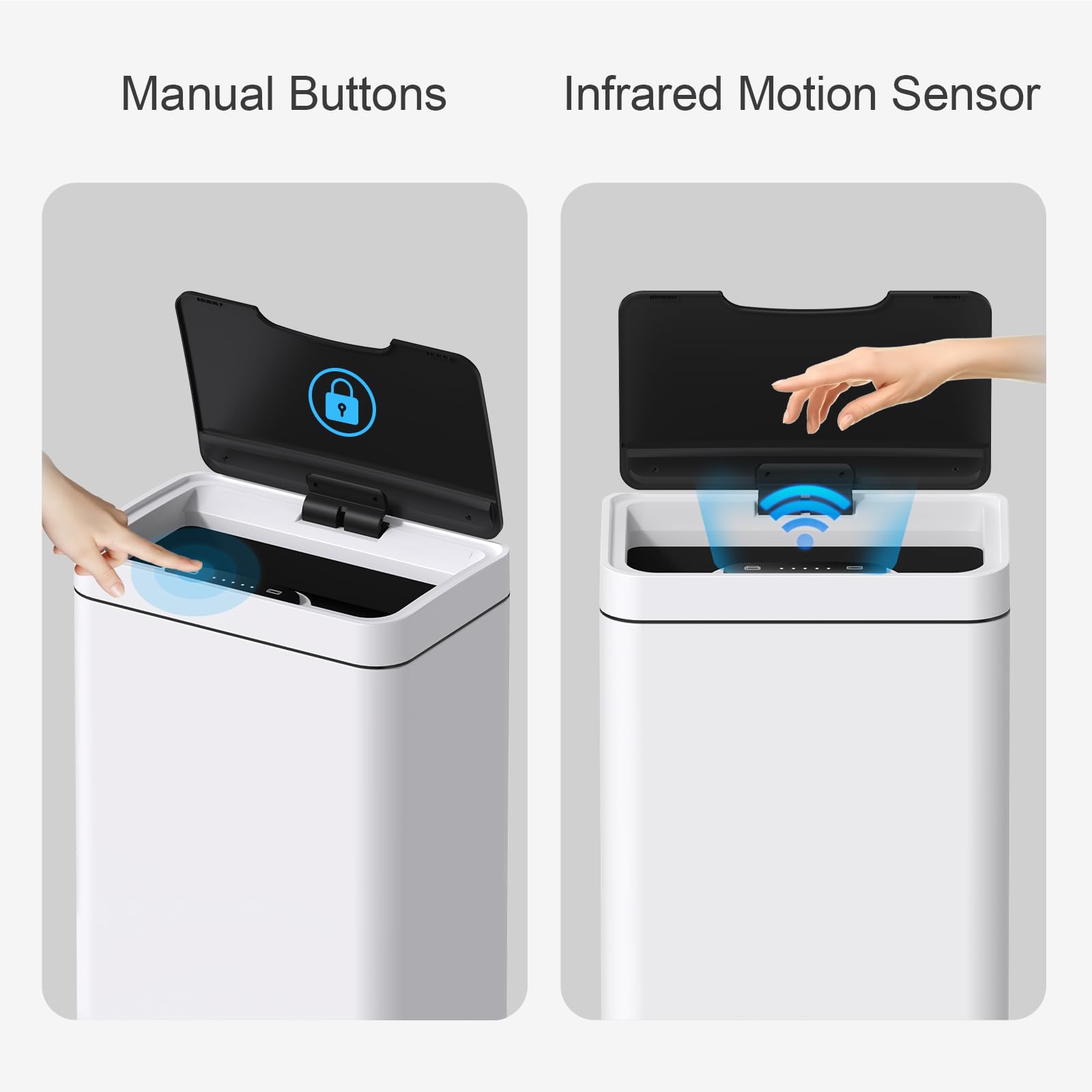 Mbillion lid open motion sensor activation demonstrating hands-free convenience and hygiene
