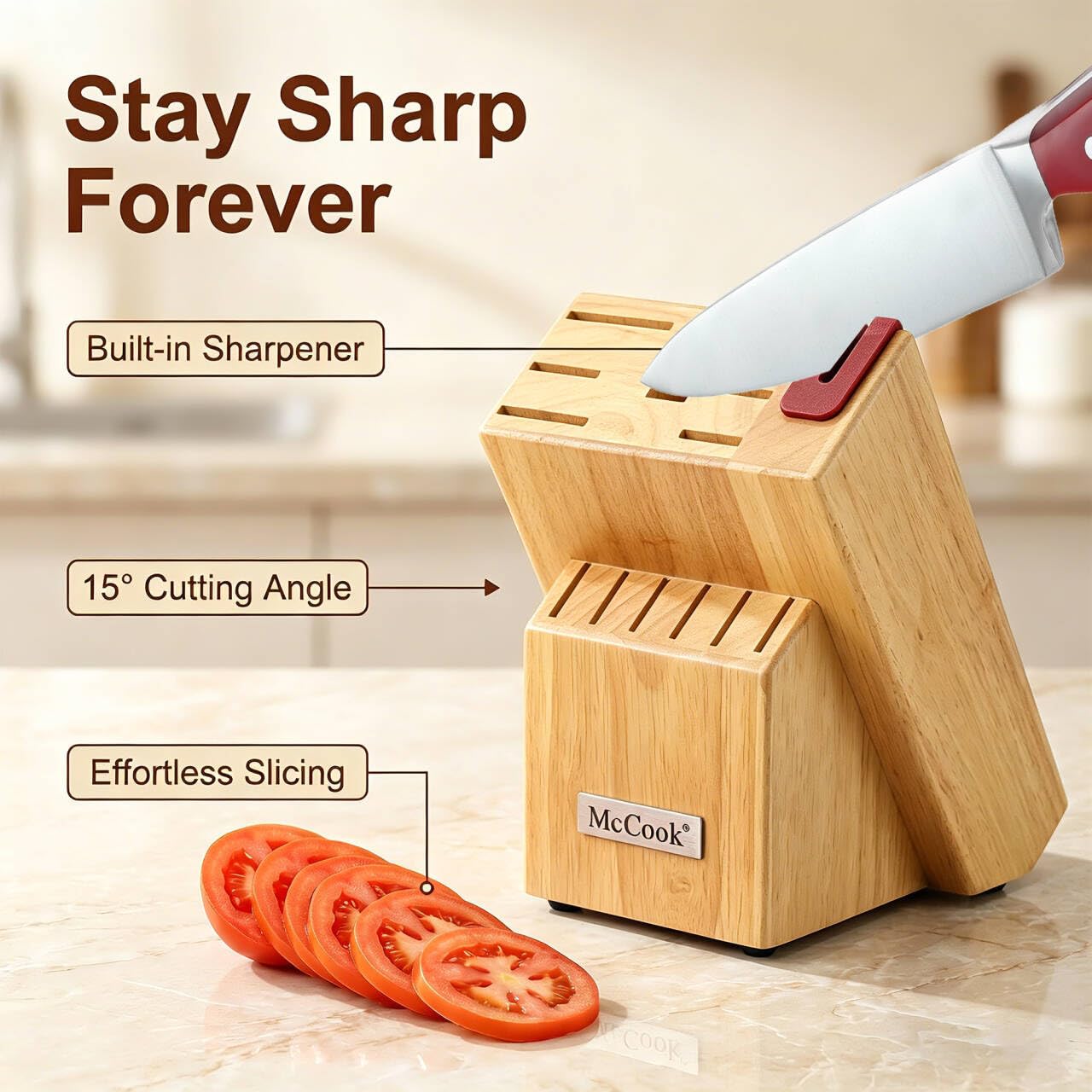 McCook built-in sharpener detail inside block, quick maintenance benefit