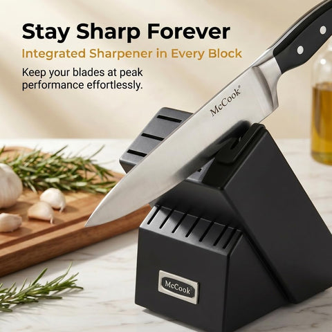 McCook built-in sharpener detail in block for easy at-home edge maintenance