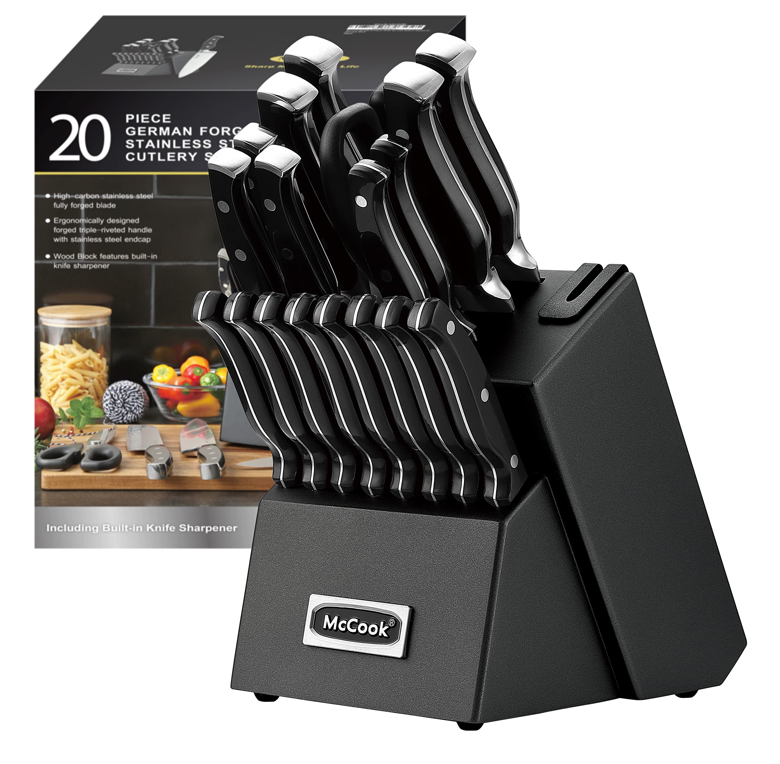 McCook front view of 20-piece knife block showing organized storage and convenience