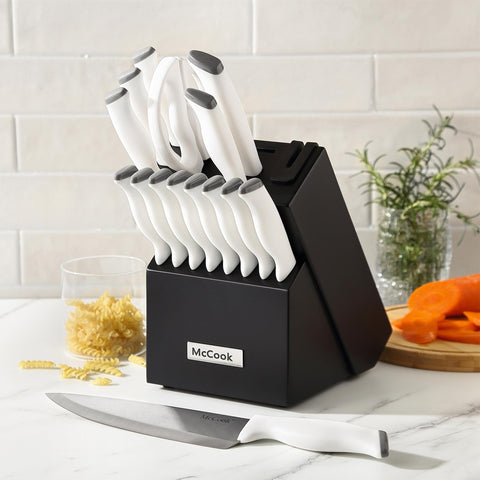 McCook lifestyle scene with knives on cutting board demonstrating real kitchen performance