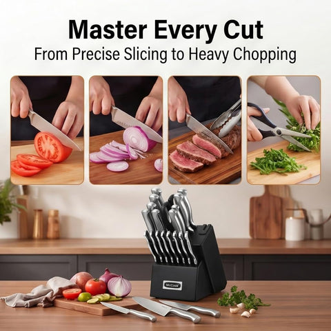 McCook knives next to common items showing scale and balanced weight for control