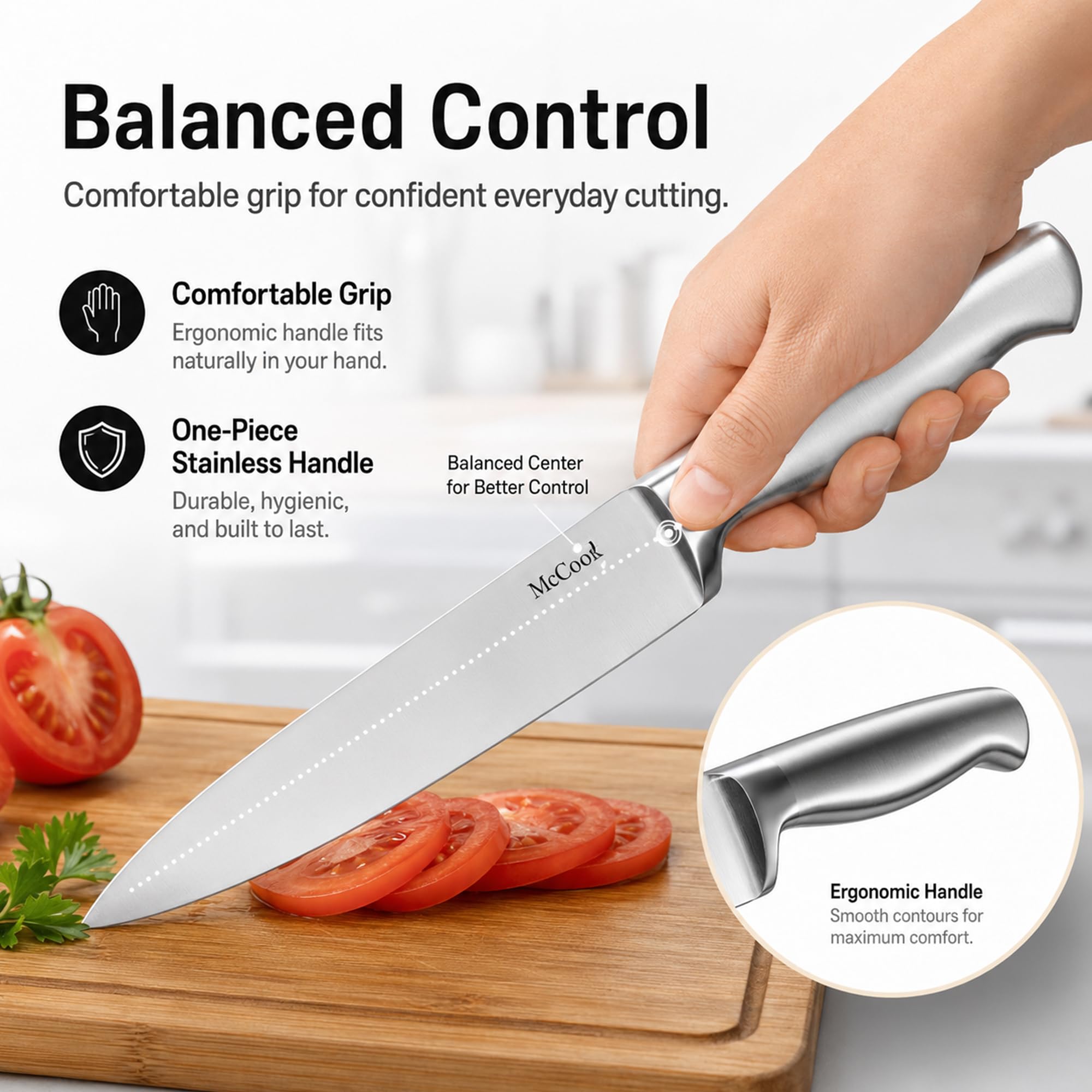 McCook kitchen shears cutting herbs to illustrate multipurpose utility and convenience