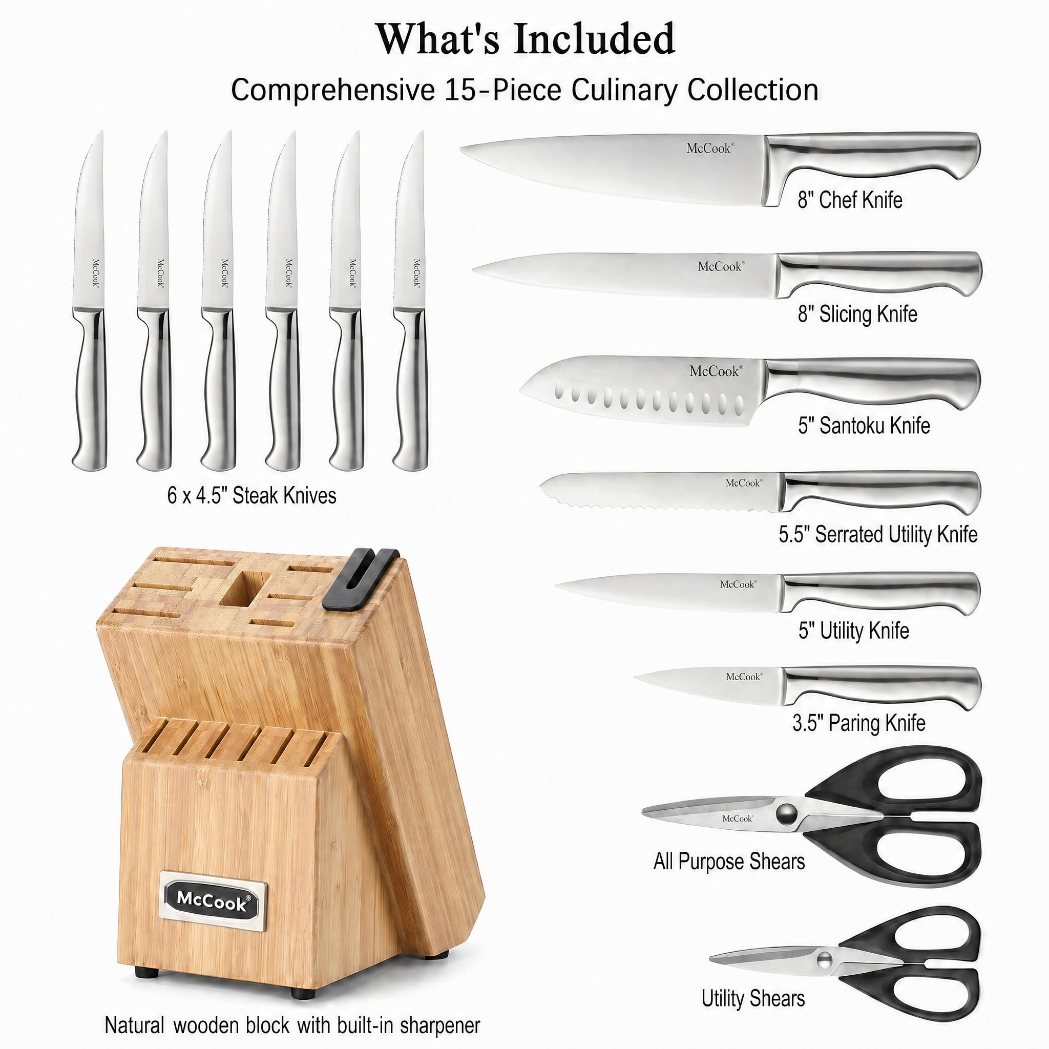 McCook knife block open to reveal built-in sharpener for easy edge maintenance