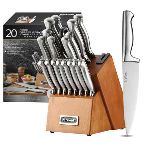 McCook knife block front view showing full 20-piece set and organized storage benefit
