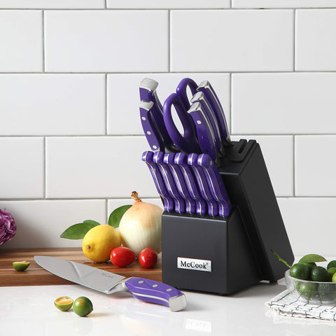 McCook knife set staged on kitchen counter, stylish countertop focal point benefit