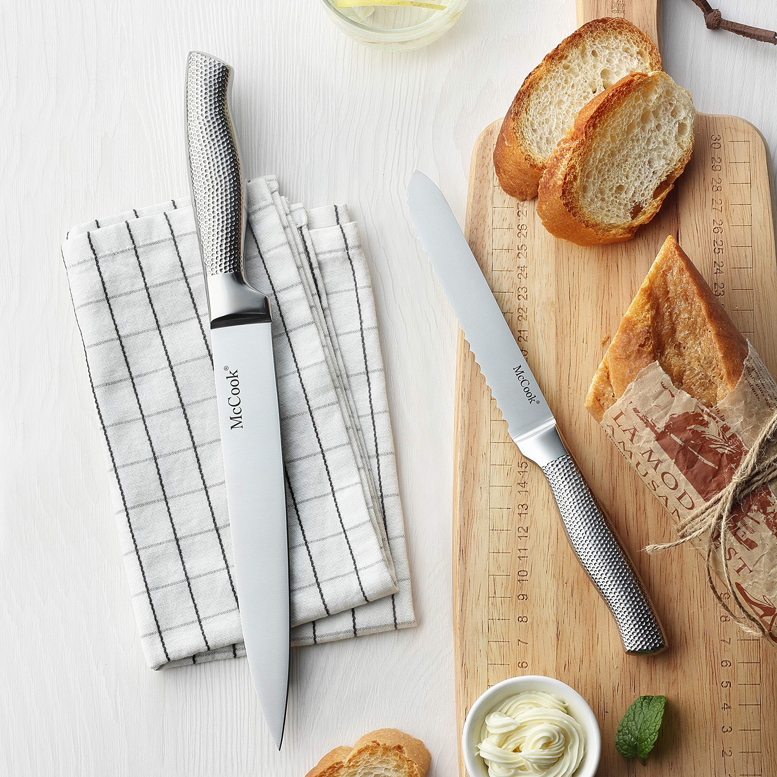 McCook steak knives laid out on table showing matching set and dinner-ready convenience