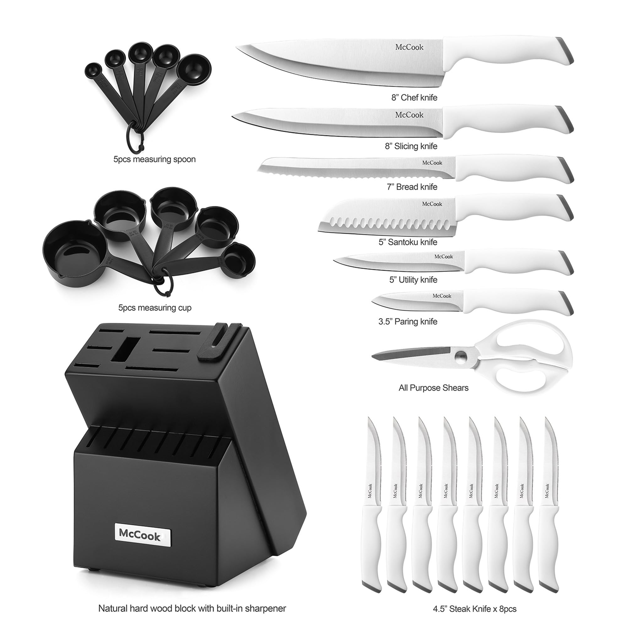 McCook wooden block holding knives neatly and saving counter space with organized storage
