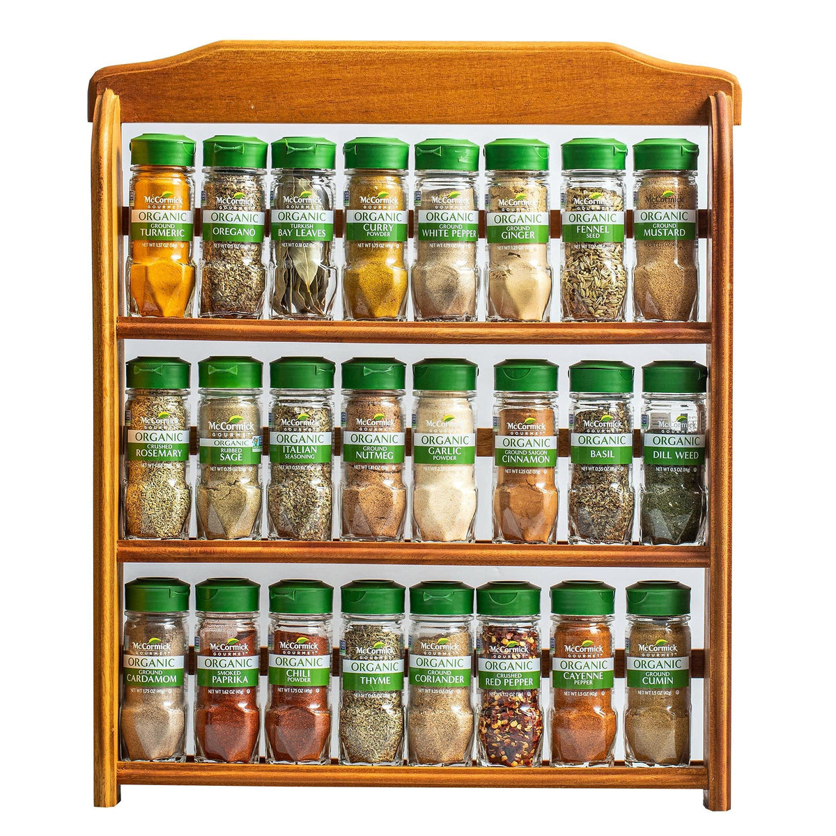 McCormick Gourmet front view rack showing organized spices for quick reach
