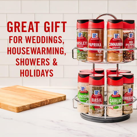 McCormick two tier profile saving counter space with durable chrome finish