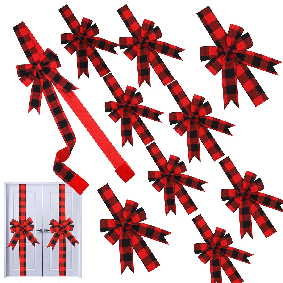 MCEAST front view of 10-piece plaid bow pack showing quantity and pattern
