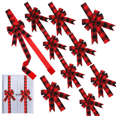 MCEAST front view of 10-piece plaid bow pack showing quantity and pattern