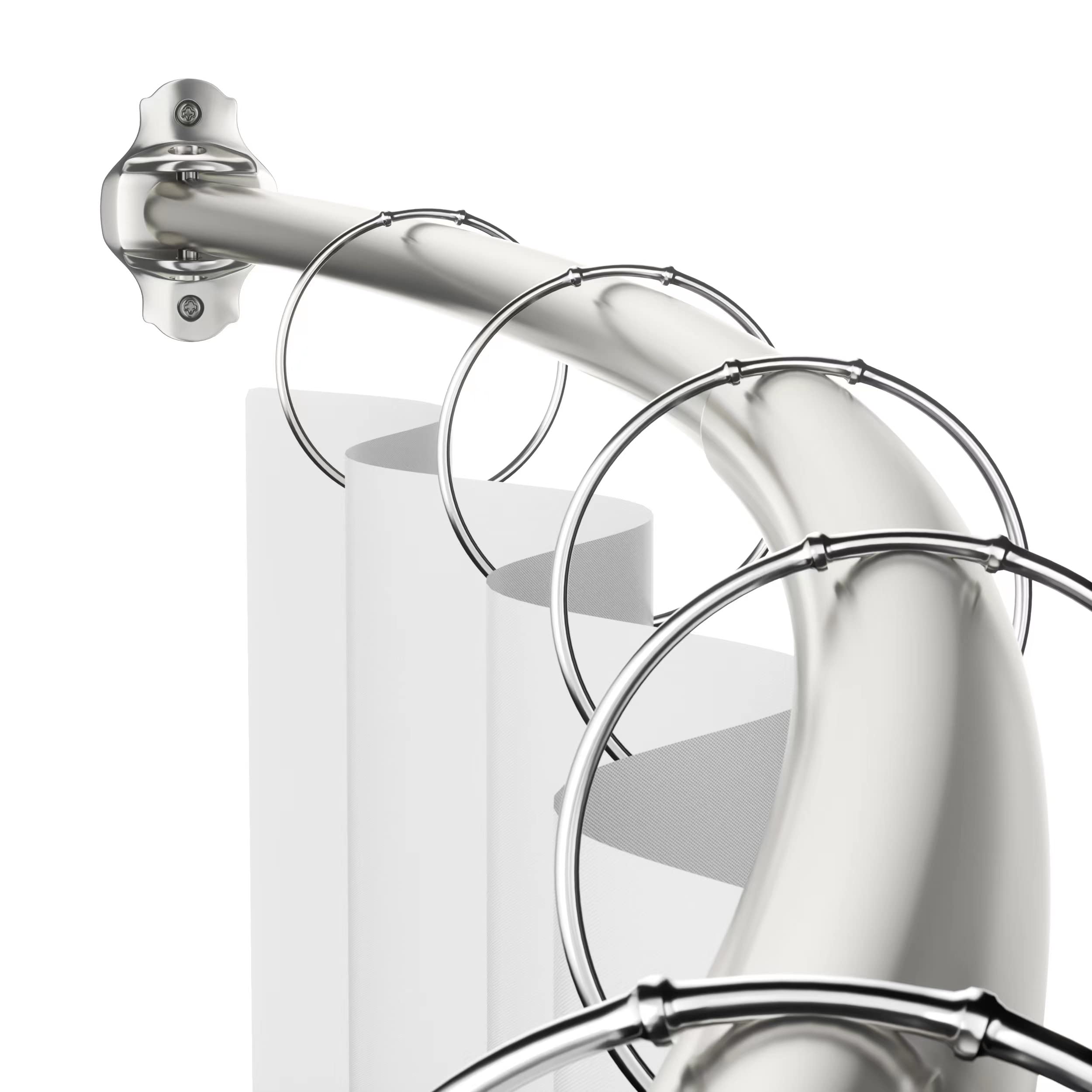 Mcrbeay curved shower curtain rod front view showing clean design and wider shower feel