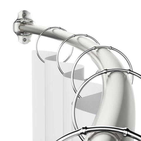 Mcrbeay curved shower curtain rod front view showing clean design and wider shower feel