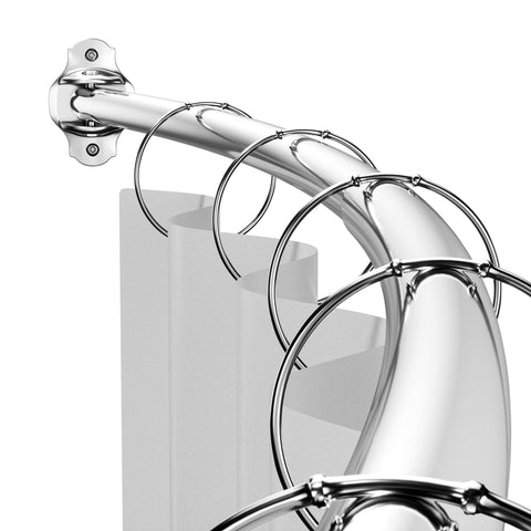 Mcrbeay front view of curved rod showing increased shower space