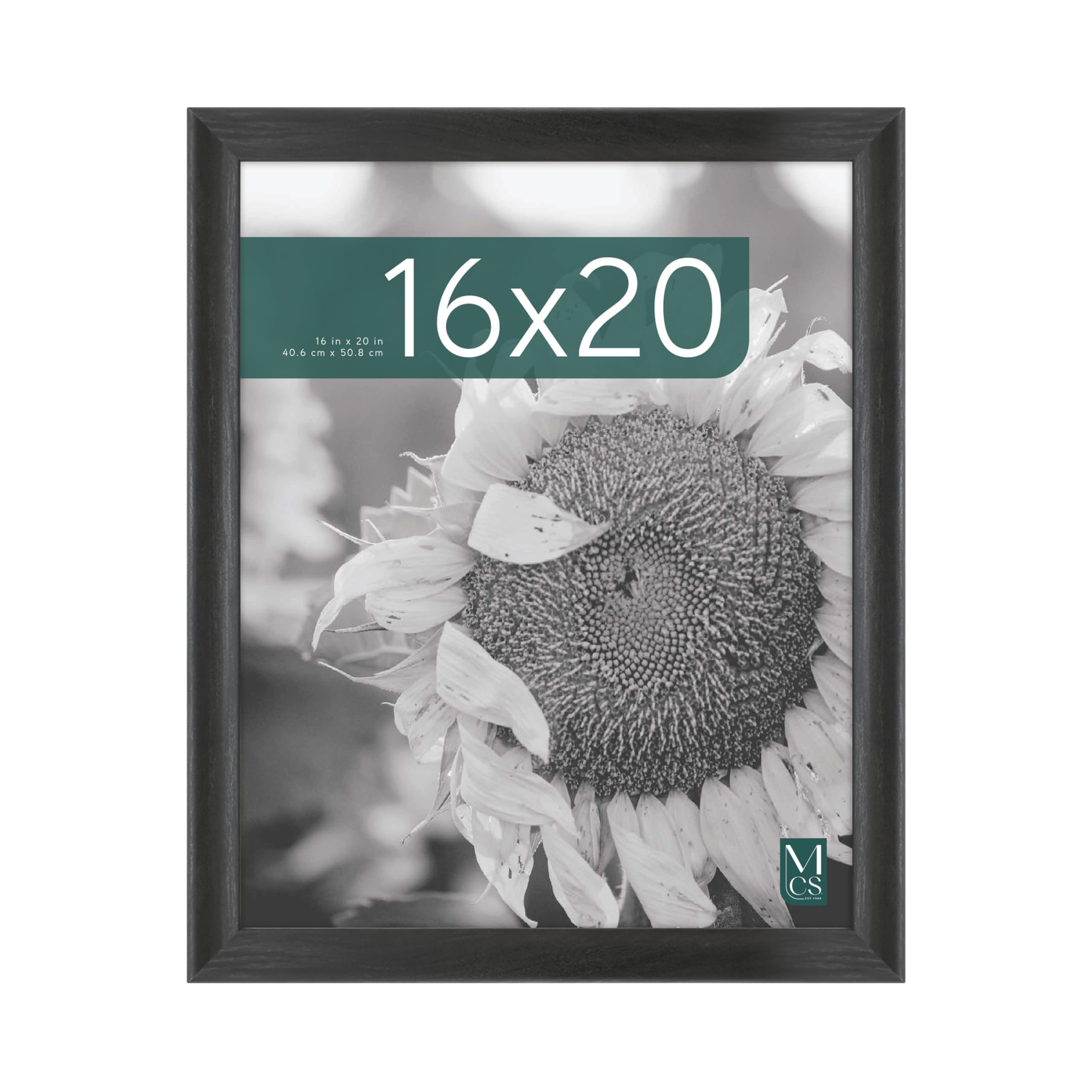 MCS black woodgrain front view showing classic frame finish and elegant display