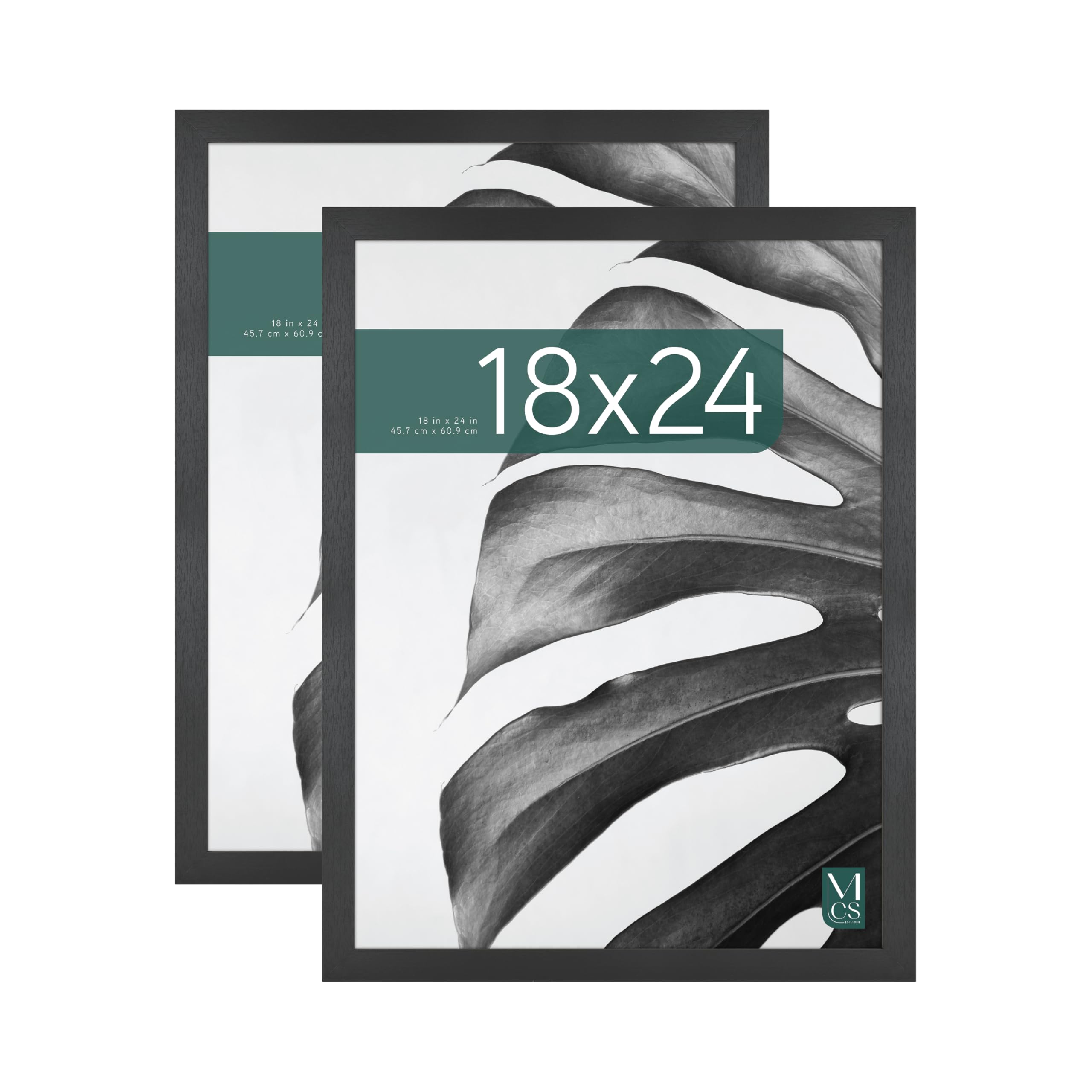 MCS front view showing black woodgrain frame and centered poster, clean display benefit