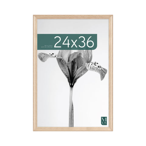 MCS 24x36 front view showing natural woodgrain frame and clean display benefit