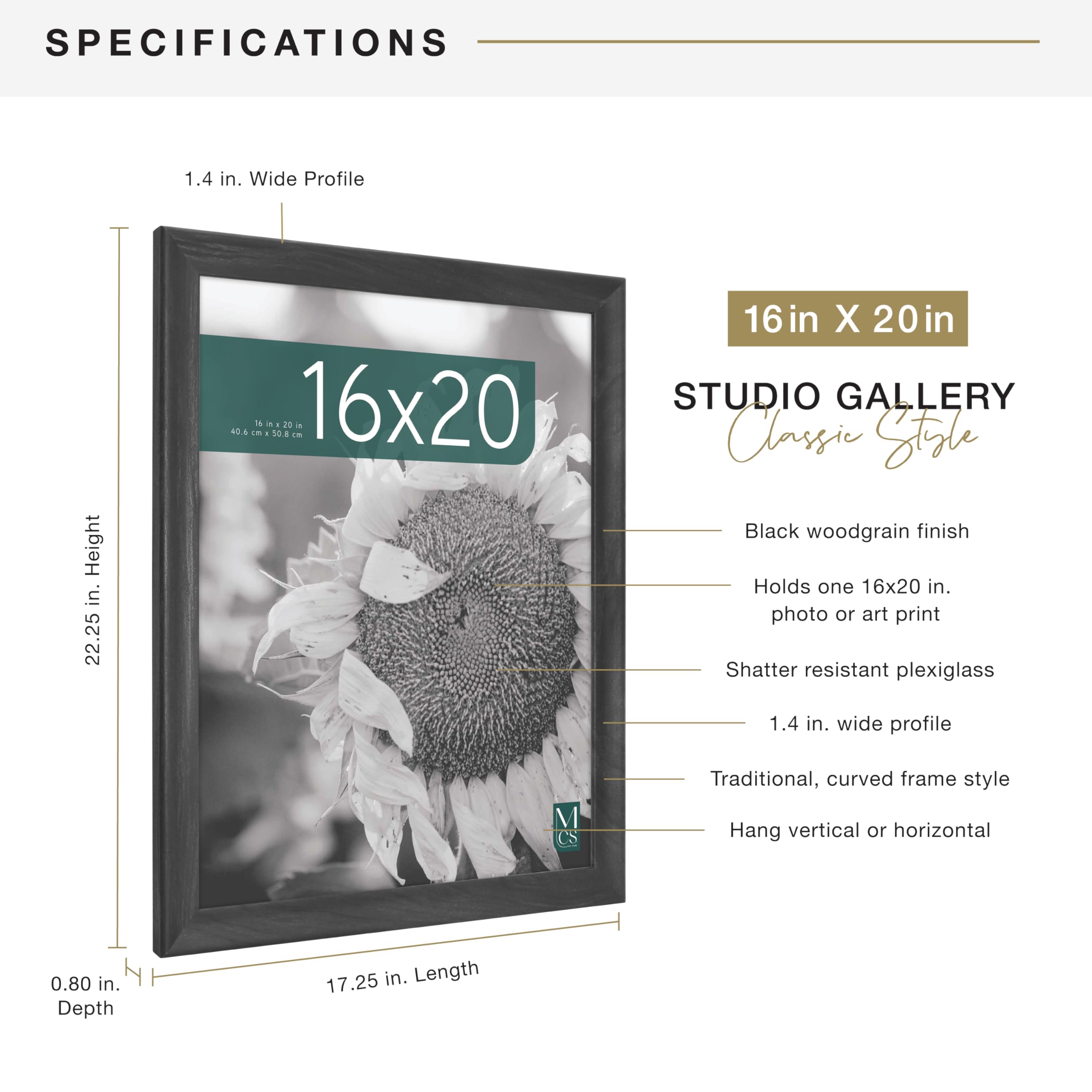 MCS frame back showing turn-button mechanism for quick, tool-free artwork changes
