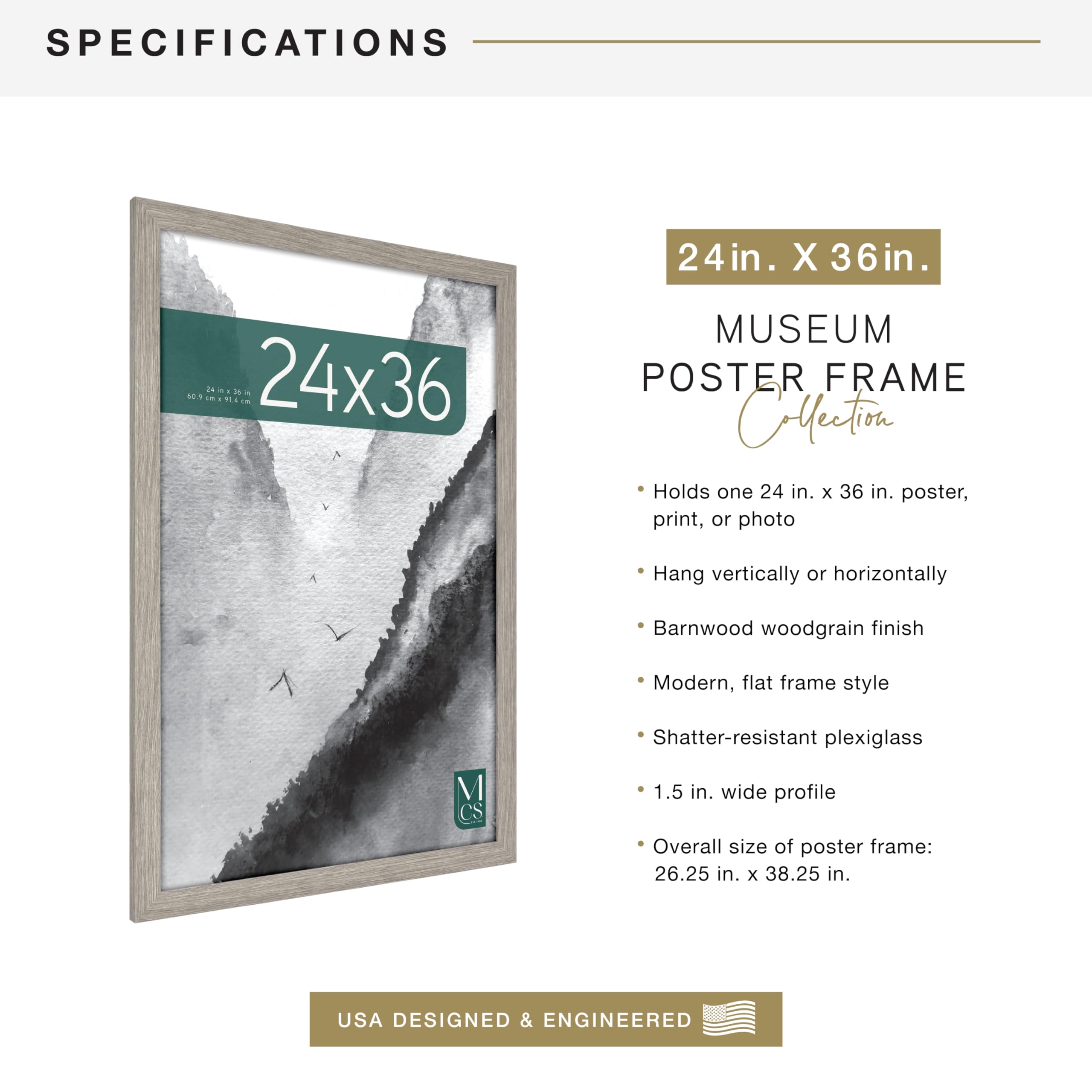 MCS barnwood frame back with sawtooth hangers enables quick mounting