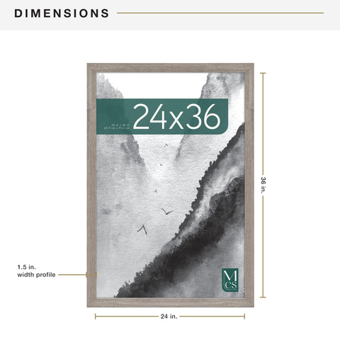 MCS barnwood frame holding a 24x36 poster demonstrates full fit