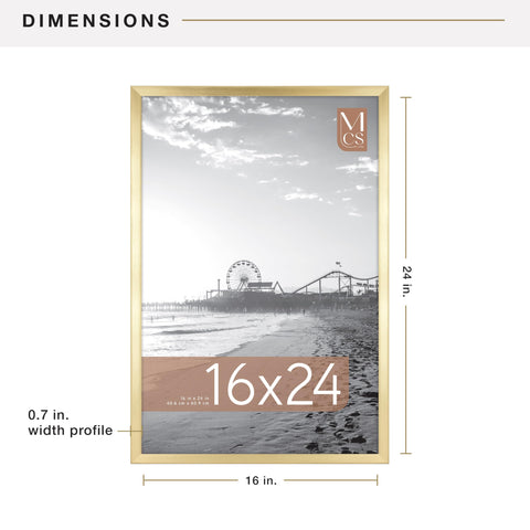 MCS brass frame interior with poster showing finished gallery-ready presentation benefit