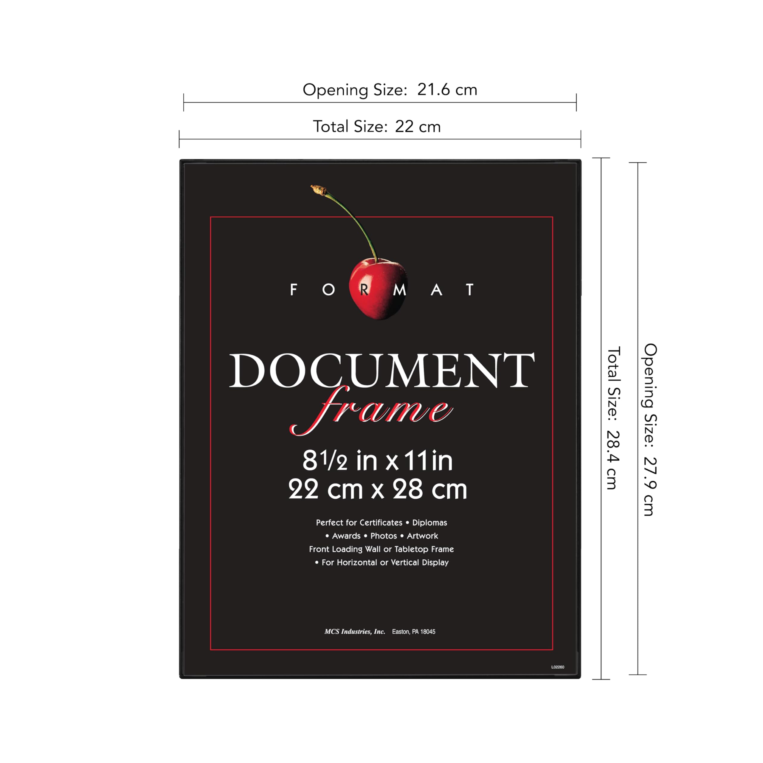 MCS format frame on a tabletop with snap-in easel offering stable display