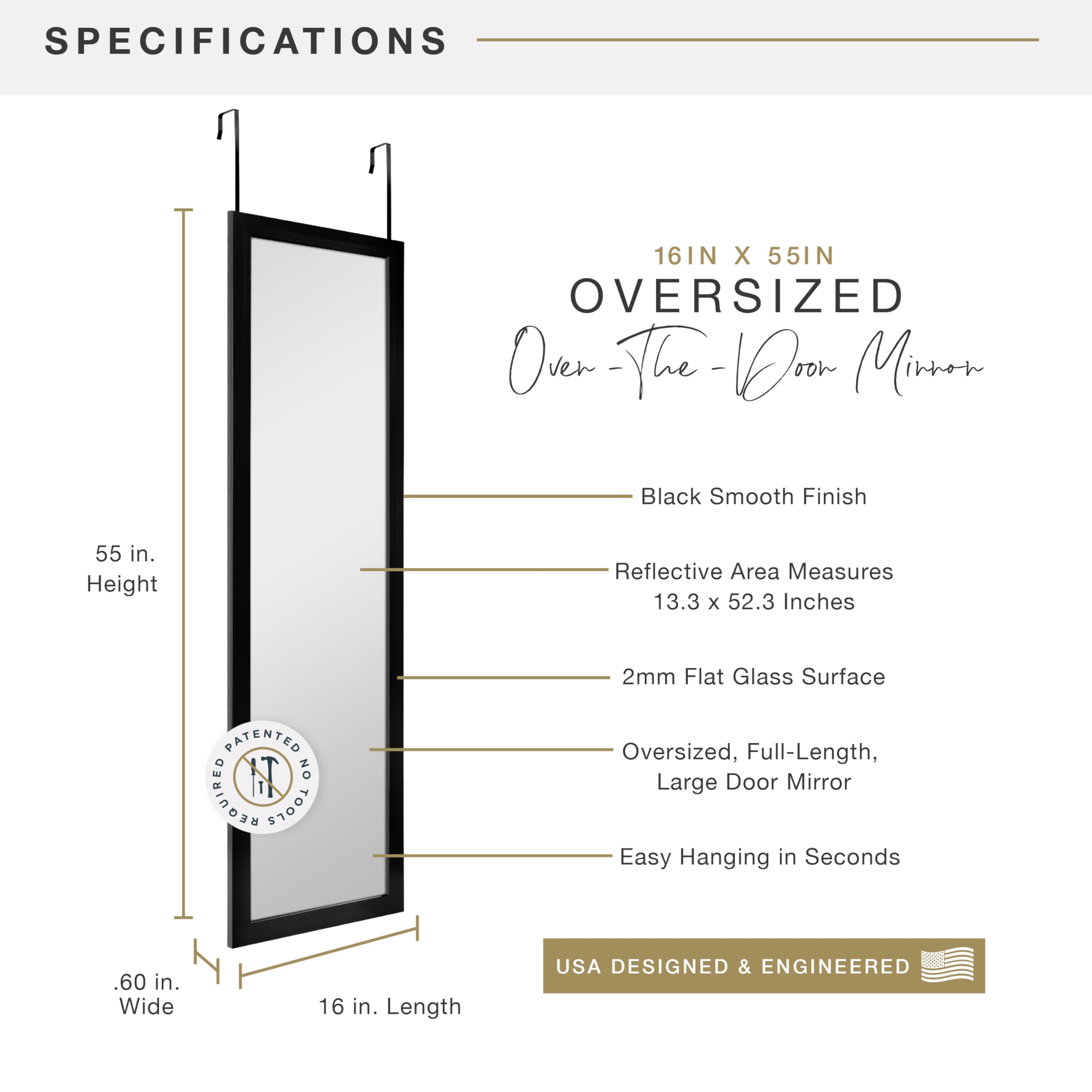 MCS mirror hung over a bathroom door demonstrating space-saving installation