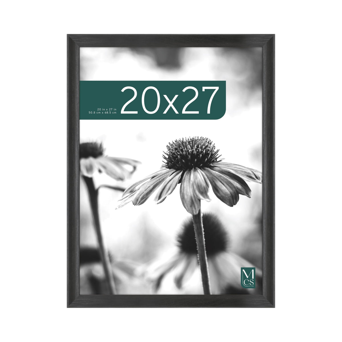 MCS front view of black woodgrain frame showcasing a centered poster aesthetic