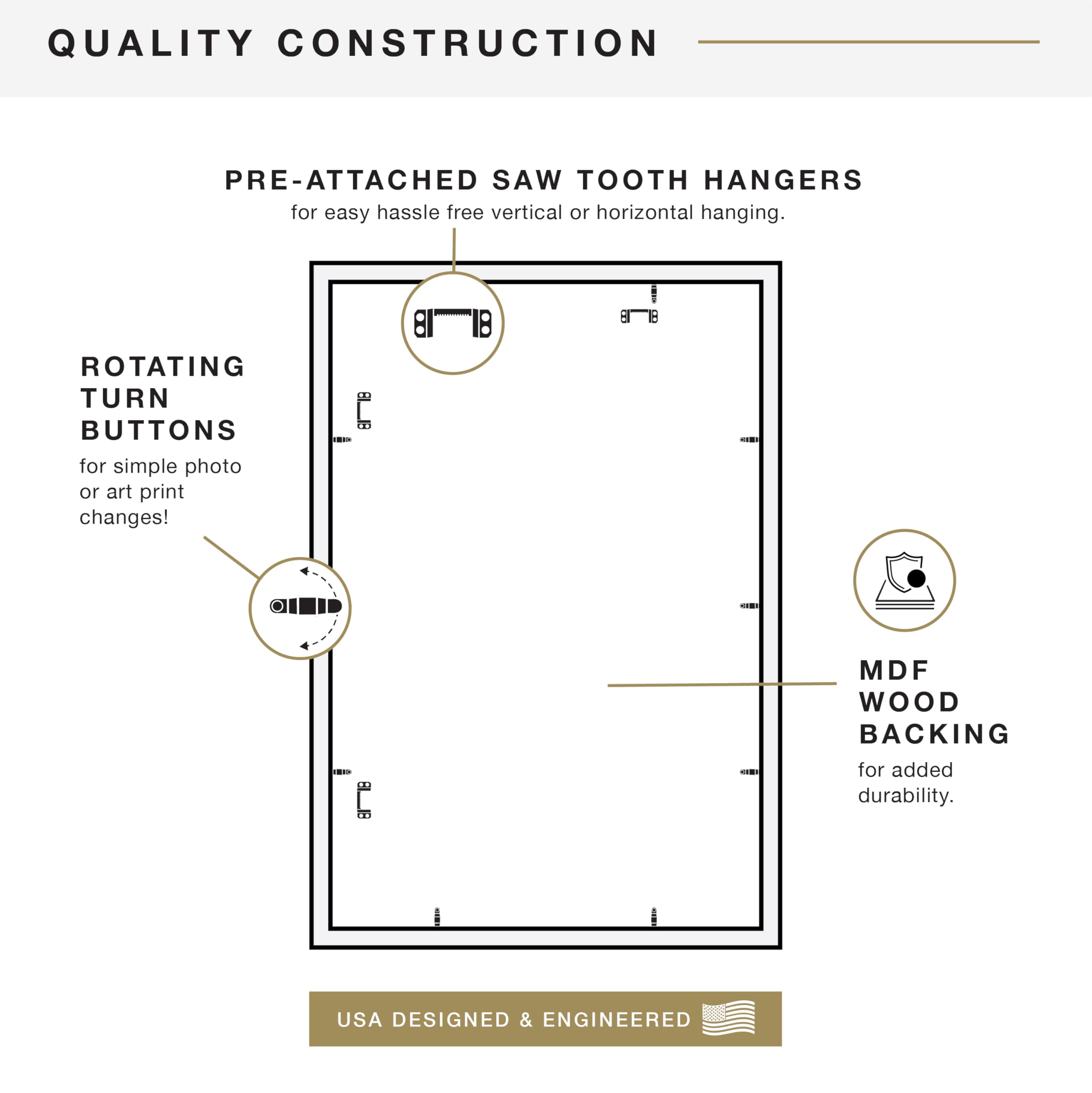 MCS edge profile close-up showing 1.1-inch frame width and balanced presentation benefit