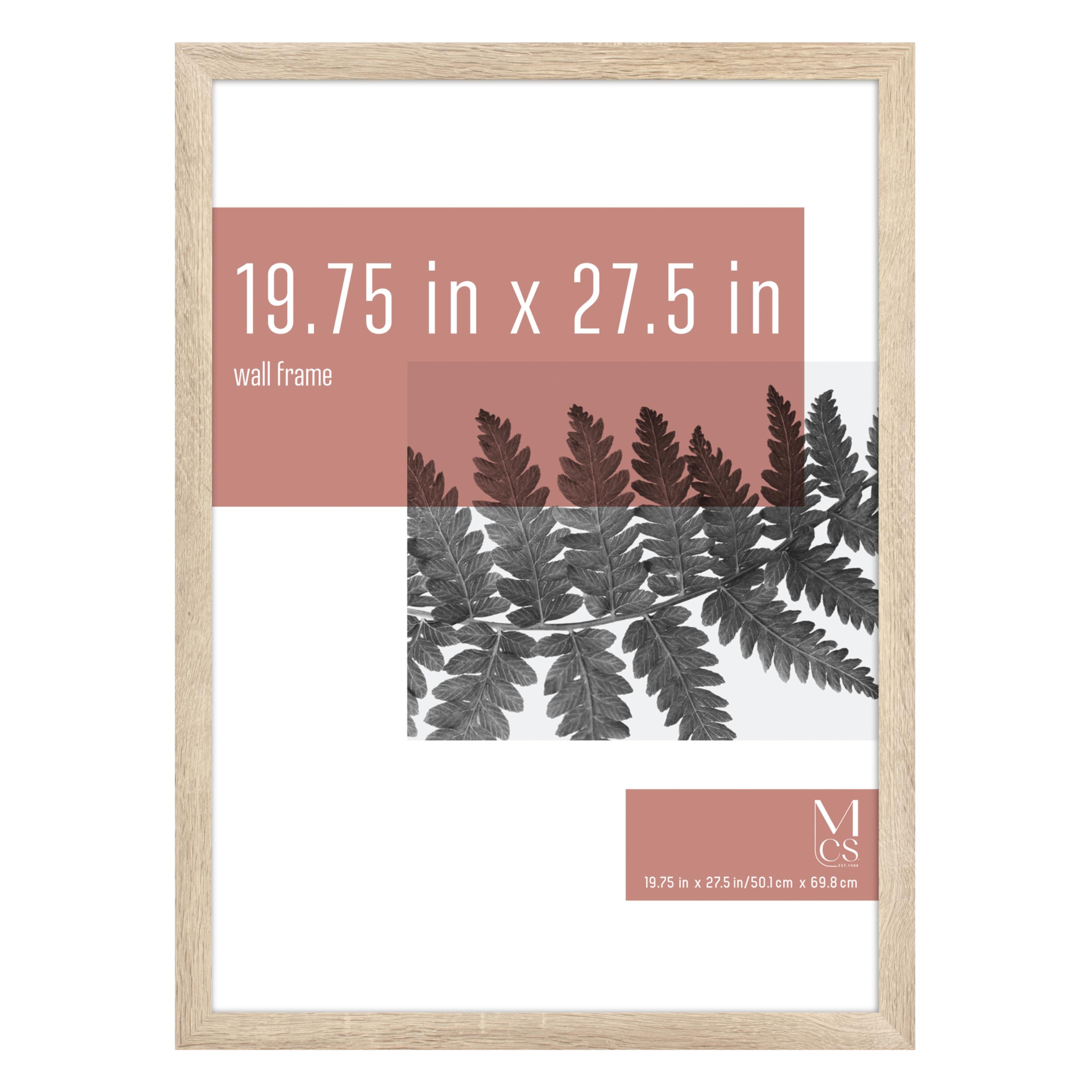 MCS frame front view showing natural woodgrain and clean poster presentation benefit