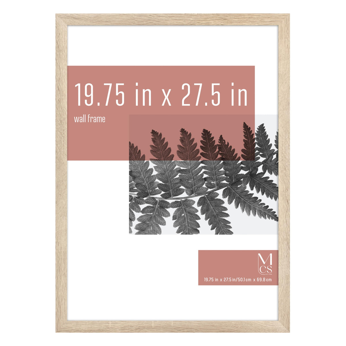 MCS frame front view showing natural woodgrain and clean poster presentation benefit