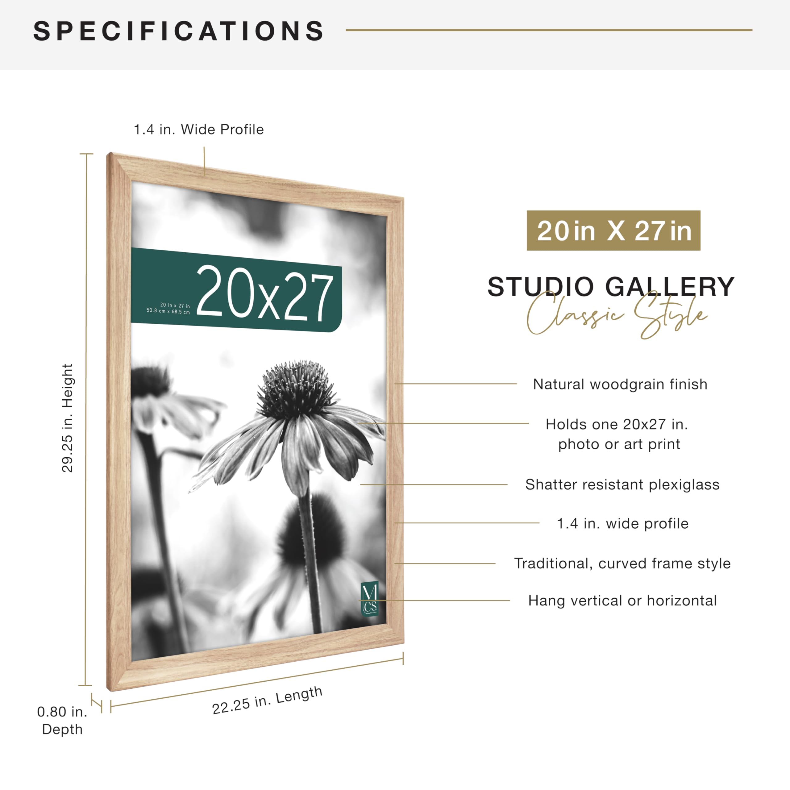 MCS frame hung horizontally demonstrating easy landscape display and balance
