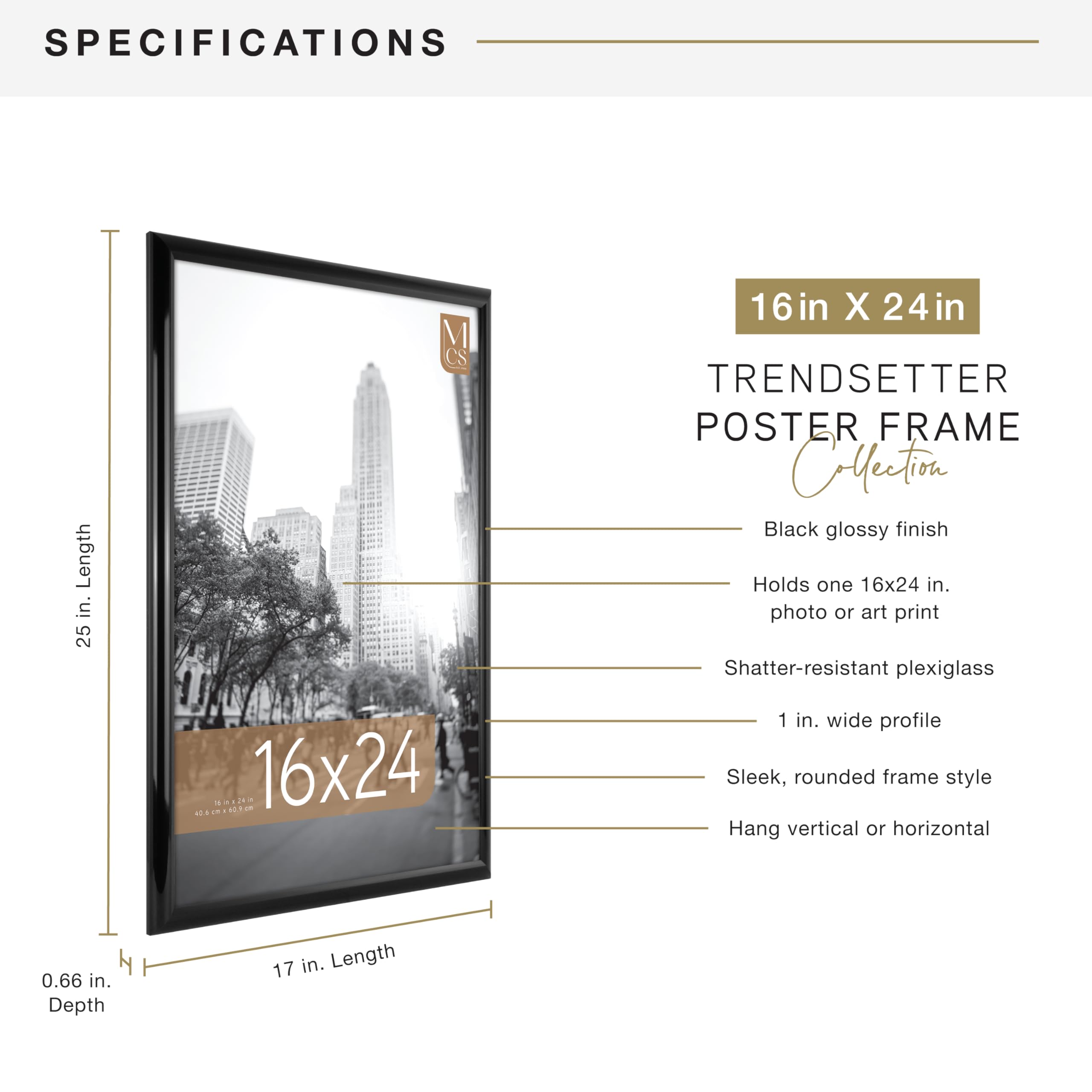 MCS Trendsetter rear view with pre-attached sawtooth hangers for easy vertical or horizontal mounting