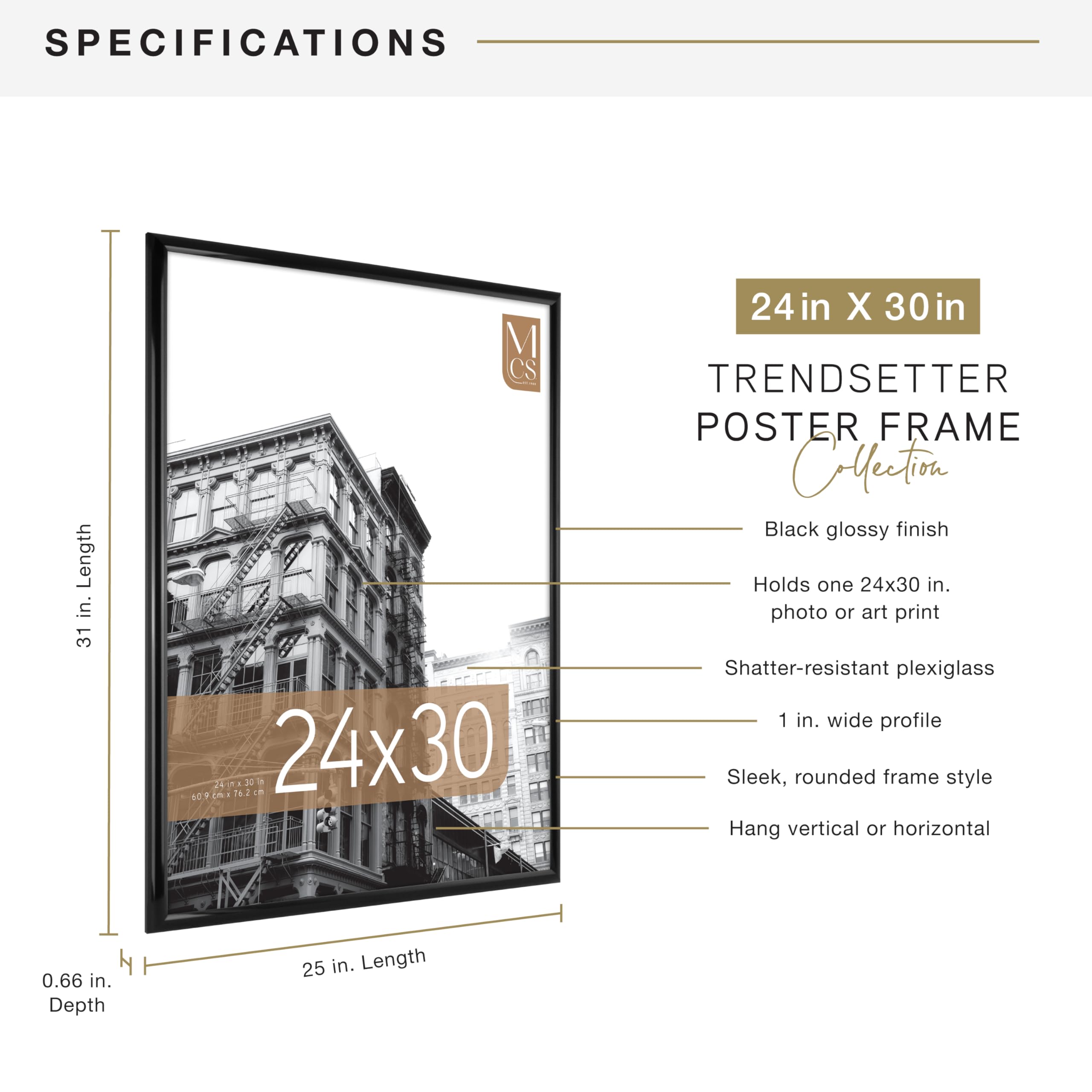 MCS Trendsetter back view with hinged hangers visible for easy portrait or landscape mounting