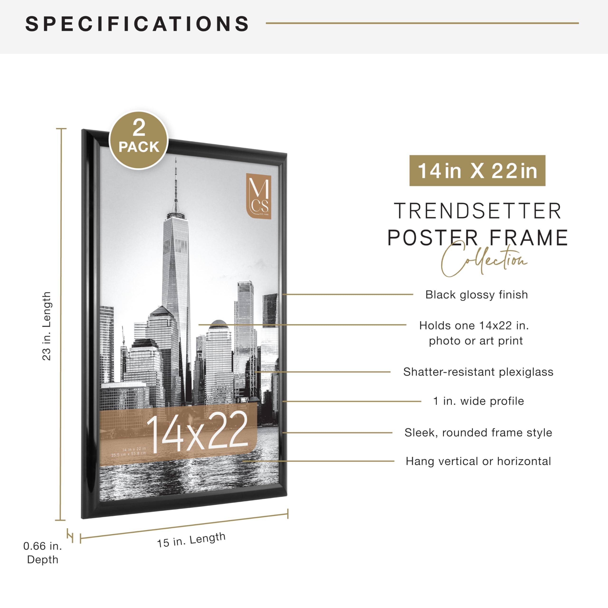 MCS Trendsetter rear view showing hinged hangers for secure vertical or horizontal mounting