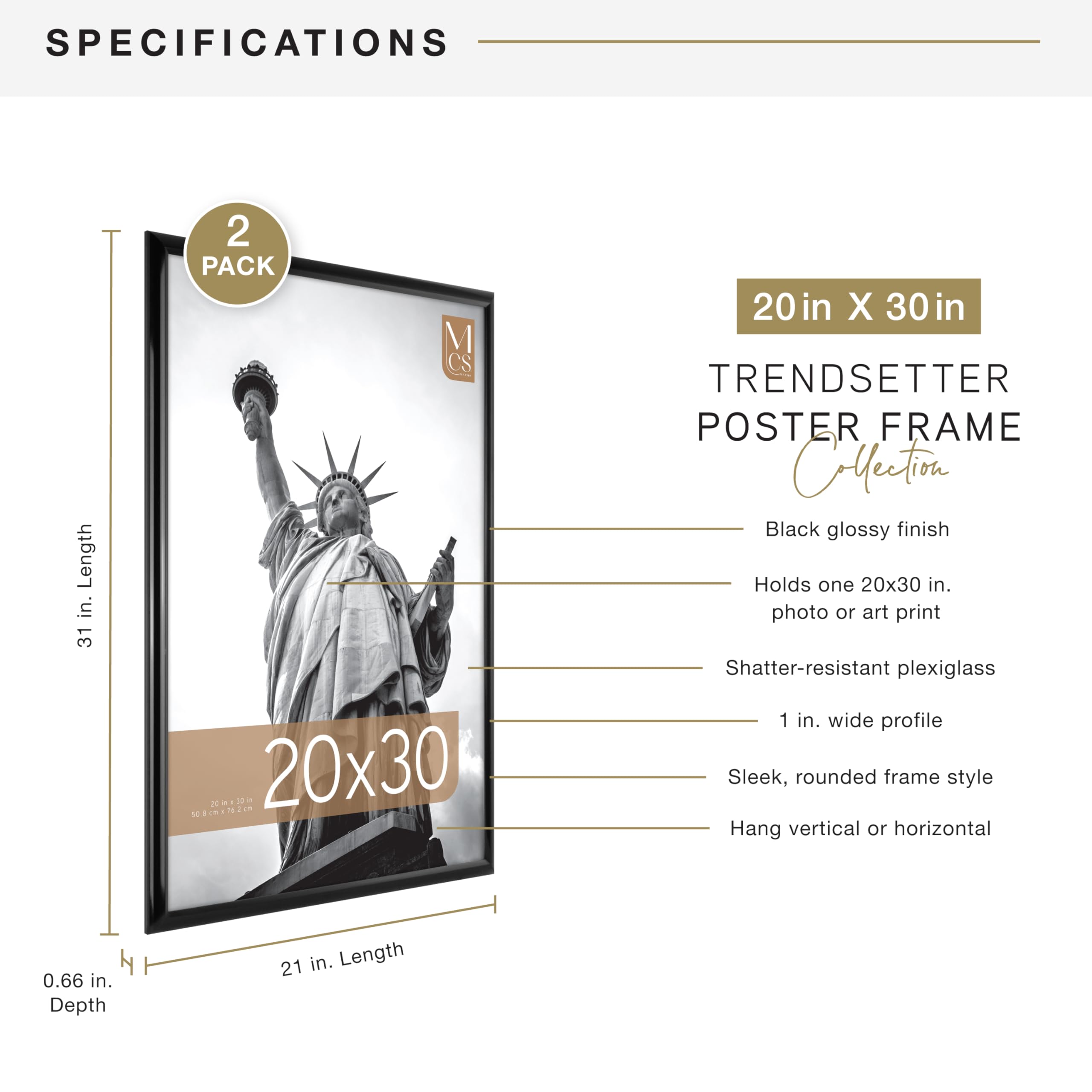 MCS Trendsetter back showing hinged hangers for easy vertical or horizontal mounting