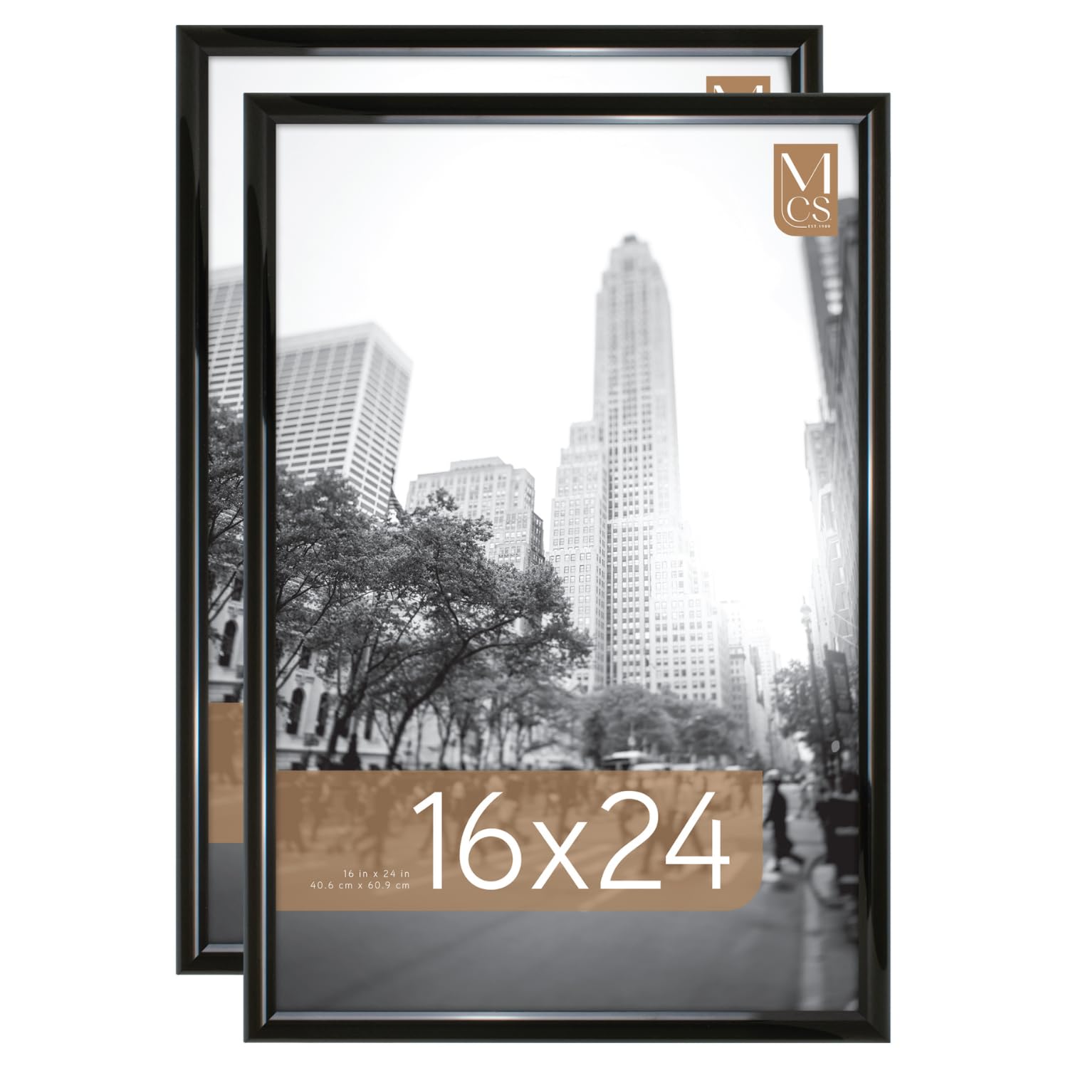 MCS front view of high-gloss black frame showing clean contemporary display benefit