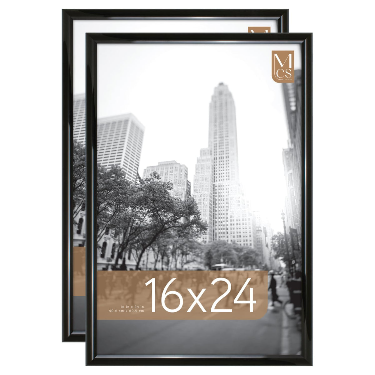MCS front view of high-gloss black frame showing clean contemporary display benefit
