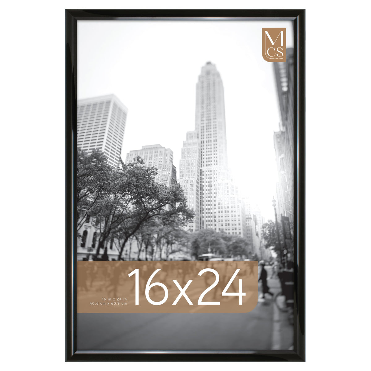 MCS Trendsetter front view showing black high-gloss frame and centered poster for clean display