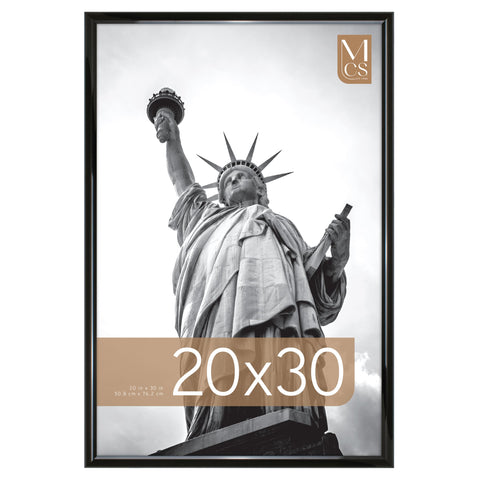 MCS Trendsetter front view showing sleek black high-gloss frame and displayed poster benefit: modern look