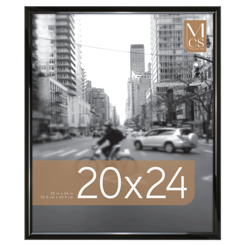 MCS Trendsetter front view showing sleek black high-gloss frame and centered poster for polished display