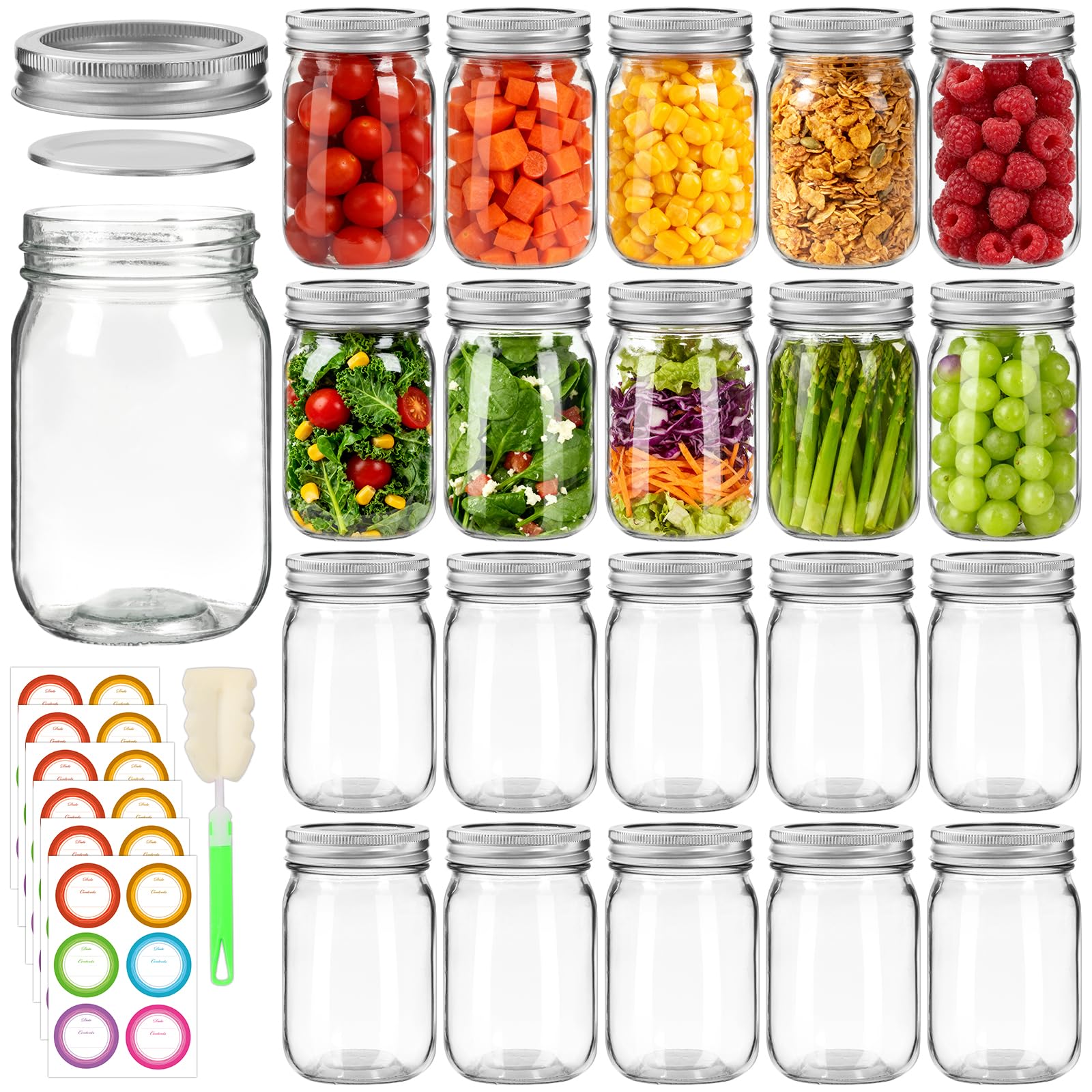 Mcupper 12oz mason jars front packaging showing quantity and clear glass for storage efficiency