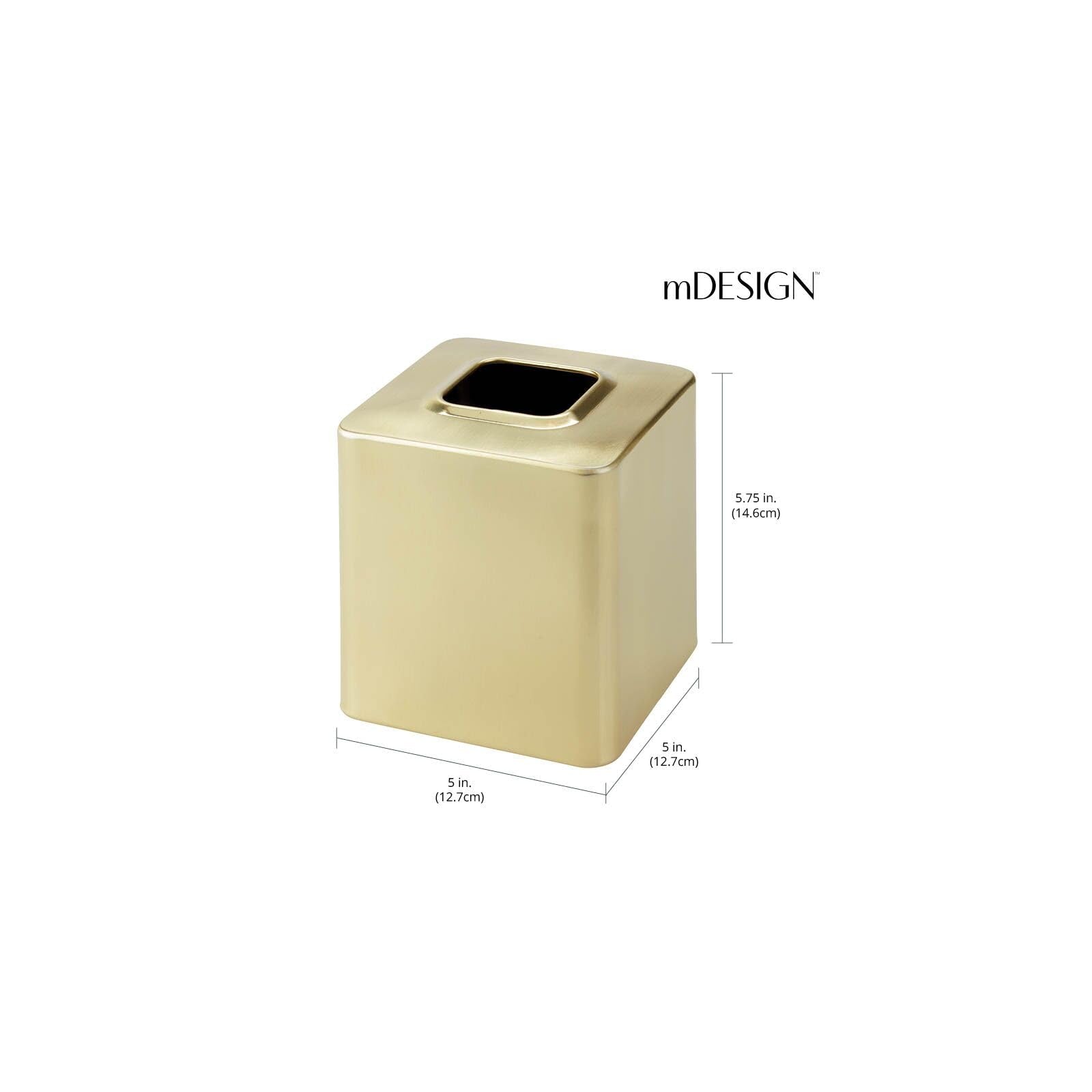 mDesign Avia soft brass placed on bathroom vanity adding coordinated stylish accent